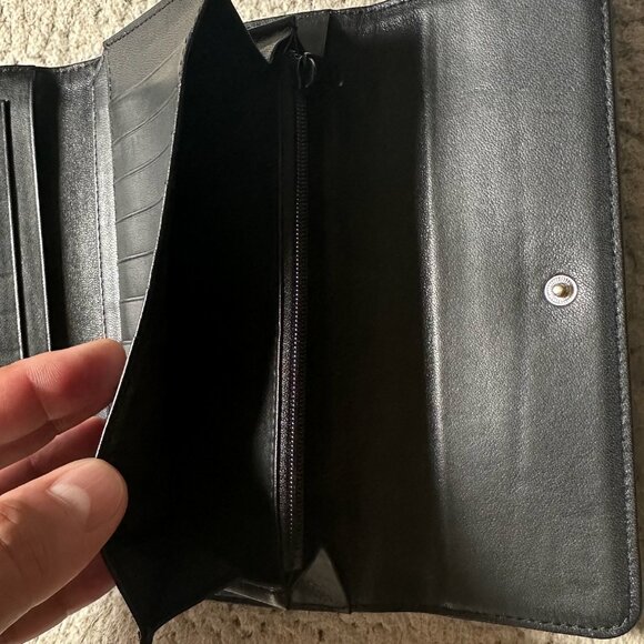 DKNY LARGE LEATHER WALLET MULTI POCKETS BLACK - Picture 4 of 7